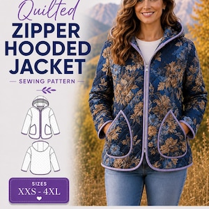 Quilted Hooded Jacket Sewing Pattern | Women's Zip Jacket (Digital Download)