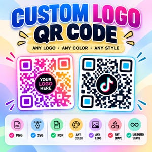 Aangepaste QR-code met logo: Onbeperkt scannen, verloopt nooit (png, svg, pdf)