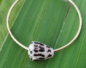 Hebrew Cone Shell Bangle, Gold filled, Hawaii Shell, black and white shell