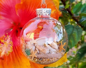 Beach Christmas Ornament, Shell  Ornament, Christmas Tree Bulb, Hawaii Christmas, Coastal Christmas