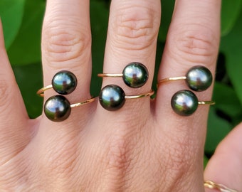 Tahitian Pearl Ring, double Tahitian Pearl Ring, 2 Pearl ring, Two pearl ring, black pearl ring