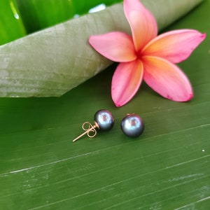 Black Pearl Studs, Pearl Stud Earrings image 9