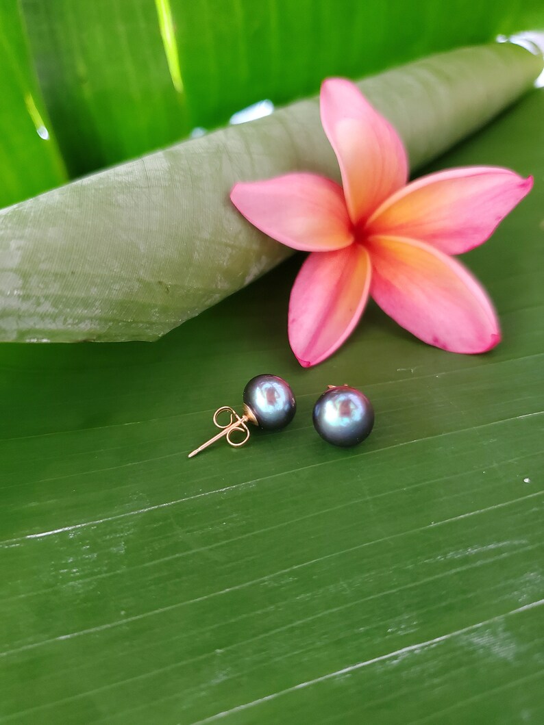 Black Pearl Studs, Pearl Stud Earrings image 9