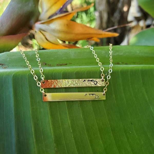 Hawaiian Islands Bar Necklace, Hawaii Necklace, stamped necklace, Hawaii stamped bar necklace, Aloha, Big island, Oahu, Maui, Kauai