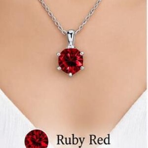 Ruby Red Pendant Necklace Silver Solitaire Crystal Jewelry Elegant Dainty Gift for Her Unique