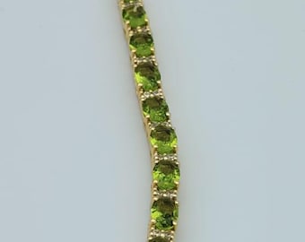 Gold Tennis Bracelet, Green Stone Line, Oval Peridot Look, Gift for Her