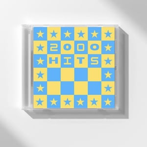 May include: A square CD jewel case featuring a checkerboard pattern of light blue and yellow squares. The cover displays the text 2000 HITS in a bold, blocky font, surrounded by a border of yellow stars set against the blue and yellow squares.