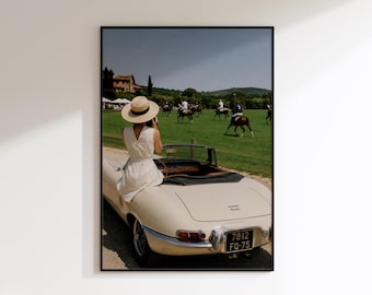 Polo Wall Art, Vintage Jaguar E-Type Print, Old Money Equestrian Decor, Luxury Country Club Photography, Vintage Car Artwork,Polo Club Print