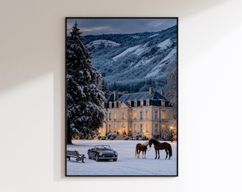 Vintage Ralph Lauren Digital Download, Old Money Winter Wall Art, English Manor Art, Vintage Winter Poster, Luxury Country Estate Art