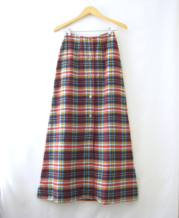 70s Plaid High Waist Maxi Skirt A-Line Red/Blue/Ye
