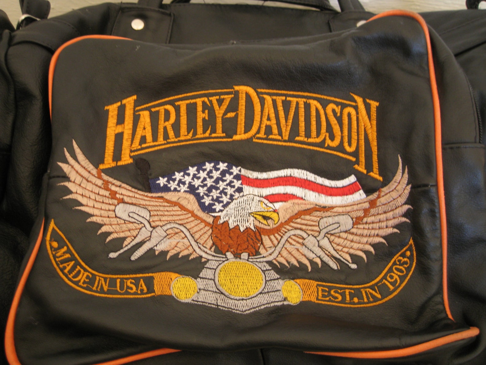 90s Black Leather HARLEY DAVIDSON Duffle Bag Eagle Embroidered Etsy