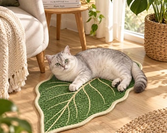 Alfombrilla rascadora para gatos con forma de hoja, rascador de pared de sisal para gatos, almohadilla rascadora botánica para gatos, decoración de pared colgante para mascotas para gatos de interior.