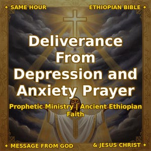May include: A digital graphic featuring a person with arms raised toward a glowing cross and dove. Text reads: SAME HOUR ETHIOPIAN BIBLE, Deliverance From Depression and Anxiety Prayer, Prophetic Ministry | Ancient Ethiopian Faith, MESSAGE FROM GOD & JESUS CHRIST.