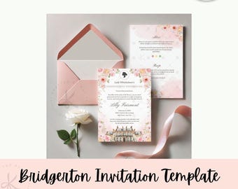 Bridgerton Birthday Canva Invitation Lady Whistledown Template 5x7 - Pink Floral Design - Personal Use
