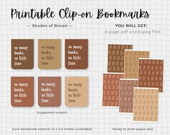 Printable Downloadable Clip-On Bookmarks - Brown Neutral Boho | DIY | Instant Download