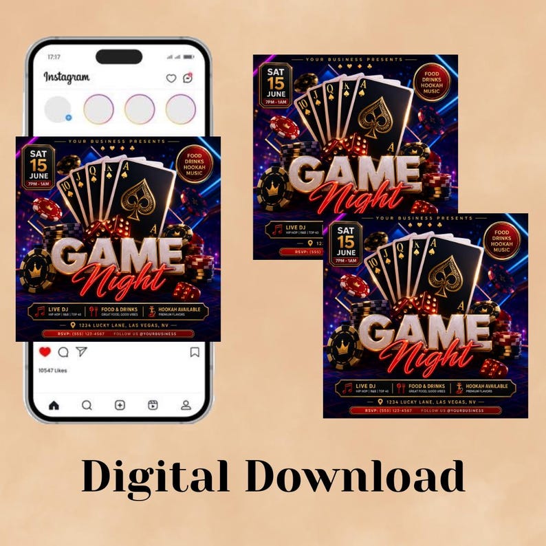 Printable Gamer Game Night Party Flyer, Editable Board Game Invitation, Printable ...