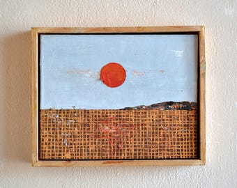 Abstrakte Sommer Malerei, Strukturierte Goldene Sonne, Minimalistische Wandkunst