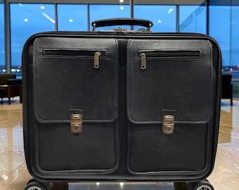 Rollbarer Aktenkoffer aus Leder für Herren, Laptop-Trolley mit Rollen, Business-Reisekoffer, Aktentasche für Führungskräfte