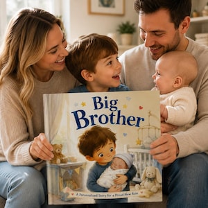 Anpassad storebror-bok, anpassad syskonberättelsebok, present till nyfödd bror, storebror-minnesbok, personlig babymeddelandepresent