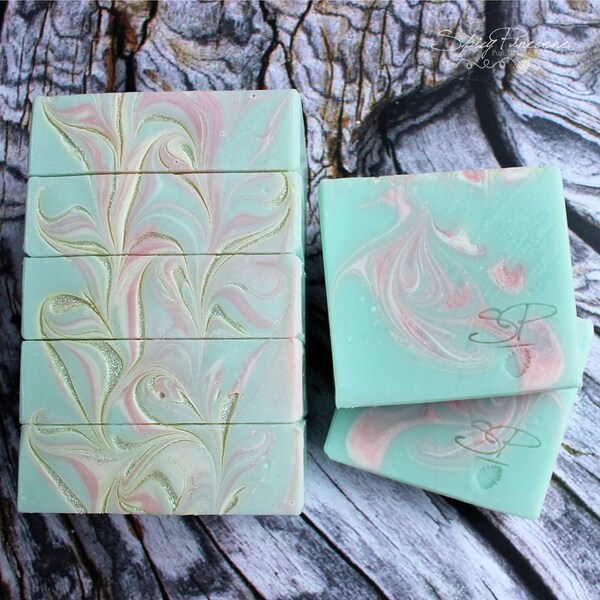 Mermaid Lagoon Luxury Cold Process Soap- Handmade Soap with Kaolin and Mango Butter