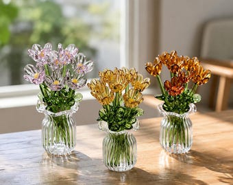 Handmade Glass Flower Bouquet Miniature Fused Glass Floral Art Cute Desk Decor Home Ornament