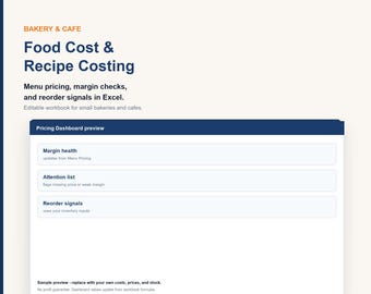 Bakery Pricing Spreadsheet | Recipe Costing, Menu Pricing, Inventory and Orders | Excel