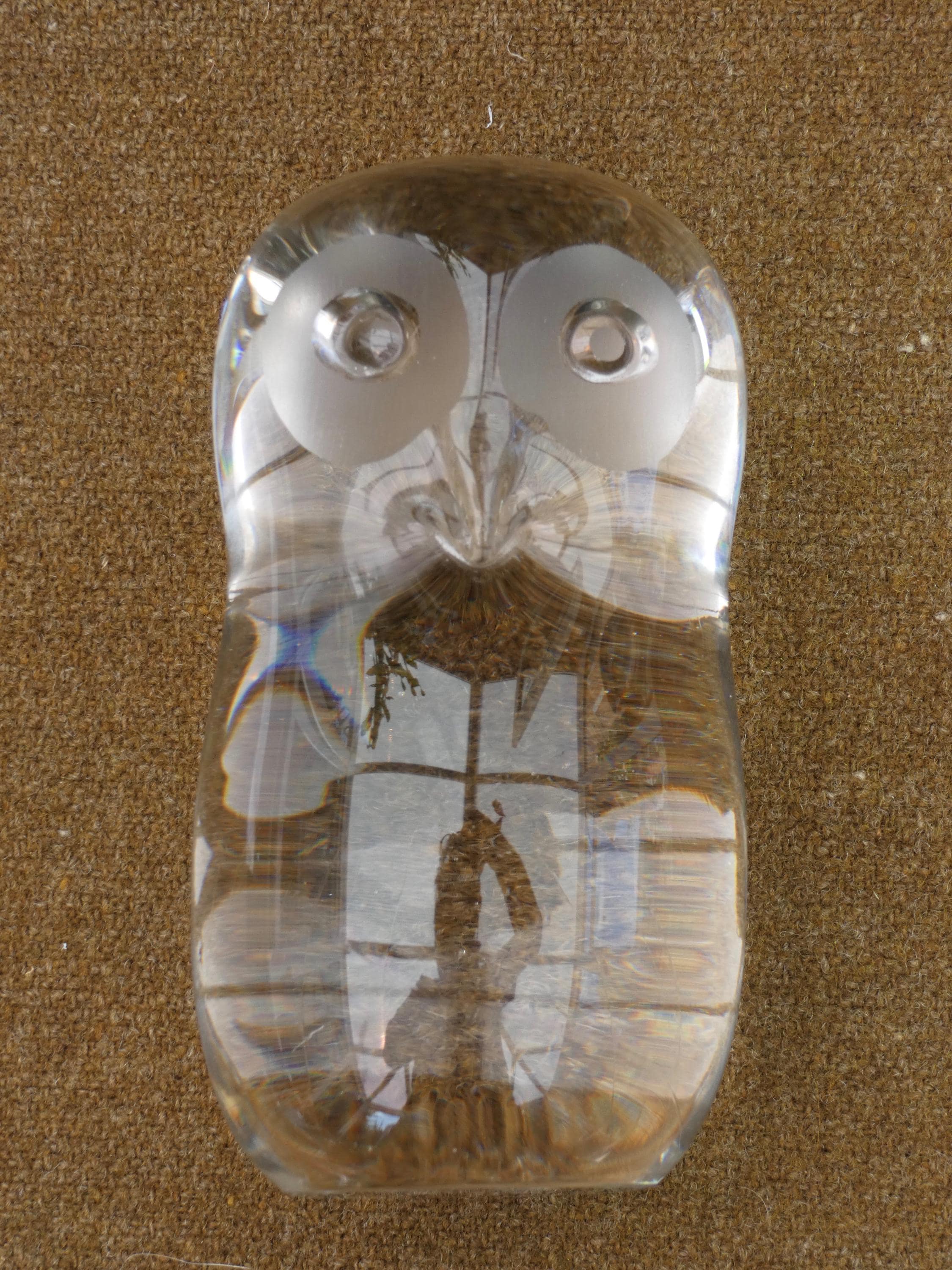 Clear glass contemporary owl paperweight