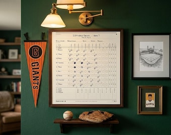 Feuille de score imprimée pour le match anniversaire des Giants, illustration personnalisée de baseball à la date de votre mariage, cadeau d'anniversaire de mariage (papier) pour lui, téléchargement numérique