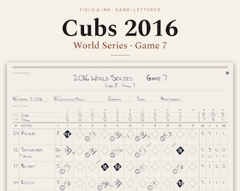 Feuille de match imprimée du 7e match des Cubs lors des Séries mondiales 2016, souvenir décoratif personnalisé sur le thème du baseball (téléchargement numérique)