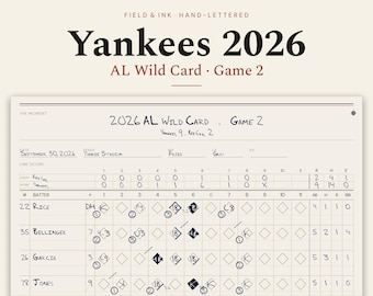Yankees Win the 2026 AL Wild Card Series, Game 2 Scorecard Print vs Red Sox, New York Yankees Baseball Wall Art Gift (Digital Download)