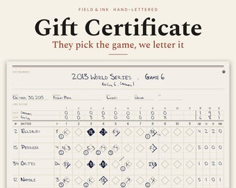Carte-cadeau de score de baseball, le destinataire choisit le match, cadeau de baseball personnalisé (téléchargement numérique)