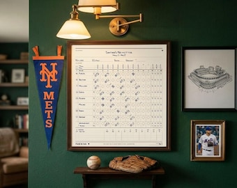 Feuille de match personnalisée des Mets, lettrage à la main pour n'importe quel match des Mets, décoration murale, cadeau pour les fans des Mets, téléchargement numérique