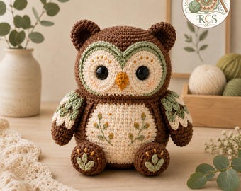 Woodland Hearth Owl Crochet Pattern, Amigurumi PDF, Intermediate Forest Animal Toy