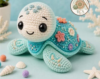 Floral Sea Turtle Crochet Pattern, Ocean Amigurumi Tutorial, Beginner Friendly (PDF Download)