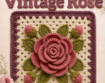 Heritage Rose Crochet Block Pattern | 3D Floral Granny Square (PDF Download)