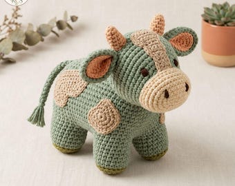 Sage Cow Amigurumi Crochet Pattern, Farm Animal Plush Toy (PDF Download)