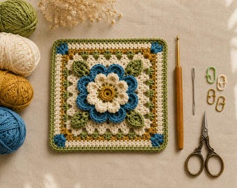 Blooming Meadow 3D Granny Square Crochet Pattern | Floral Motif PDF (Instant Download)