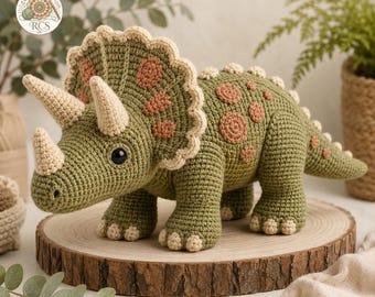 Triceratops Amigurumi Pattern, Dinosaur Plush Toy PDF, Intermediate Crochet Toy