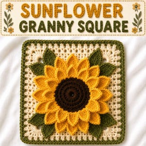 3D Sunflower Crochet Granny Square Pattern | Textured Floral Motif (PDF Download)