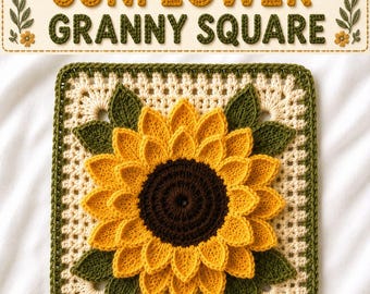3D Sunflower Crochet Granny Square Pattern | Textured Floral Motif (PDF Download)