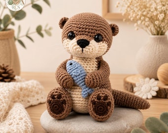 Amigurumi Otter with Fish | Easy Crochet Pattern | Plush Toy Tutorial | Instant Download | Beginner Friendly