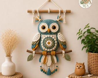 Boho Owl Crochet Wall Hanging Pattern – Macrame Inspired Tapestry (PDF Download)