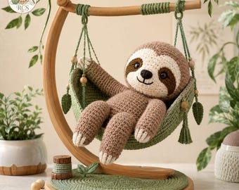 Crochet Sloth Amigurumi Pattern, Lazy Sloth Hammock, Animal PDF (Digital Download)