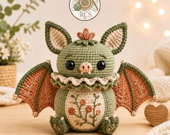 Floral Bat Crochet Pattern PDF, Amigurumi Bat Plush Tutorial, Cottagecore Decor (Digital Download)