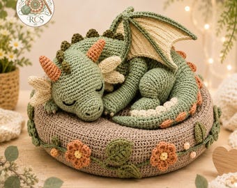 Sleeping Autumn Dragon Amigurumi Pattern, Crochet Dragon PDF Tutorial, Cushion Included, Digital Download