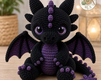 Midnight Shadow Dragon Crochet Pattern PDF | Amigurumi Dragon | Fantasy Plush | Step-by-Step Tutorial | Instant Download