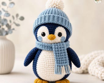Winter Penguin Crochet Pattern PDF, Amigurumi Beanie Scarf Penguin Toy (Digital Download)