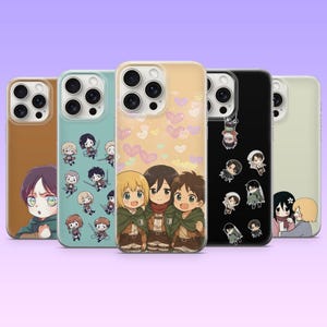 Chibi-Handyhülle im Kawaii-Attack-on-Titan-Design für iPhone 17e, 16e, 15, 14, 13, 12, Samsung S26 Ultra, S25, A57, A17, A16, Pixel 10a, 10 Pro