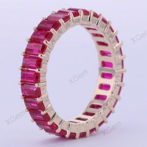 Rubin Baguette Eternity Ring für Damen, 925 Sterling Silber Ehering, Versprechensring, Geschenk