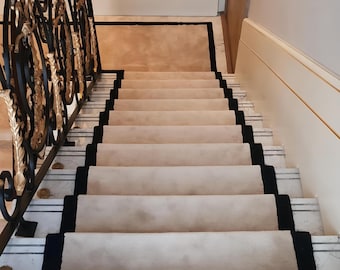 Ombre Beige Ivory Stair Runner Rug | Black Border Staircase Carpet | Modern Elegant Hallway Entryway Runner | Custom Size Home Decor